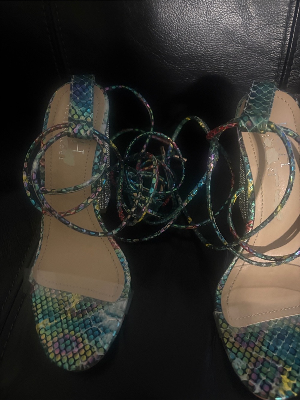 Multicolor Snakeskin Lace-Up High Heel Sandals - Colorful Strappy Heels